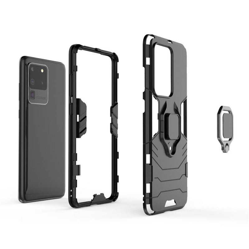 MaiJin Compatible with Samsung Galaxy S20 Ultra, Galaxy S20Ultra 5G Case, Metal Ring Grip Kickstand Bumper (Works with Magnetic Car Mount) Dual Layer Rugged Cover (Black) - Image 4